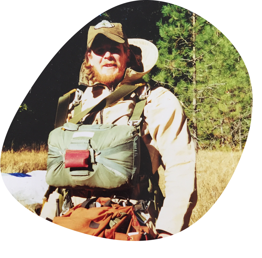 Geordie Wardman in smokejumper gear, early 1990s